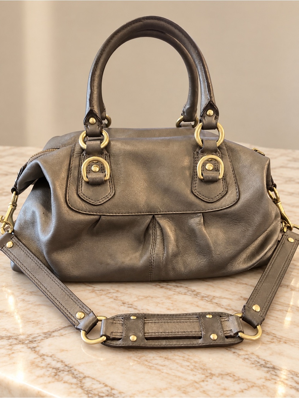 COACH Ashley Metallic Convertible Leather Satchel (F15445). Y2K 2way Purse - Picture 2 of 15